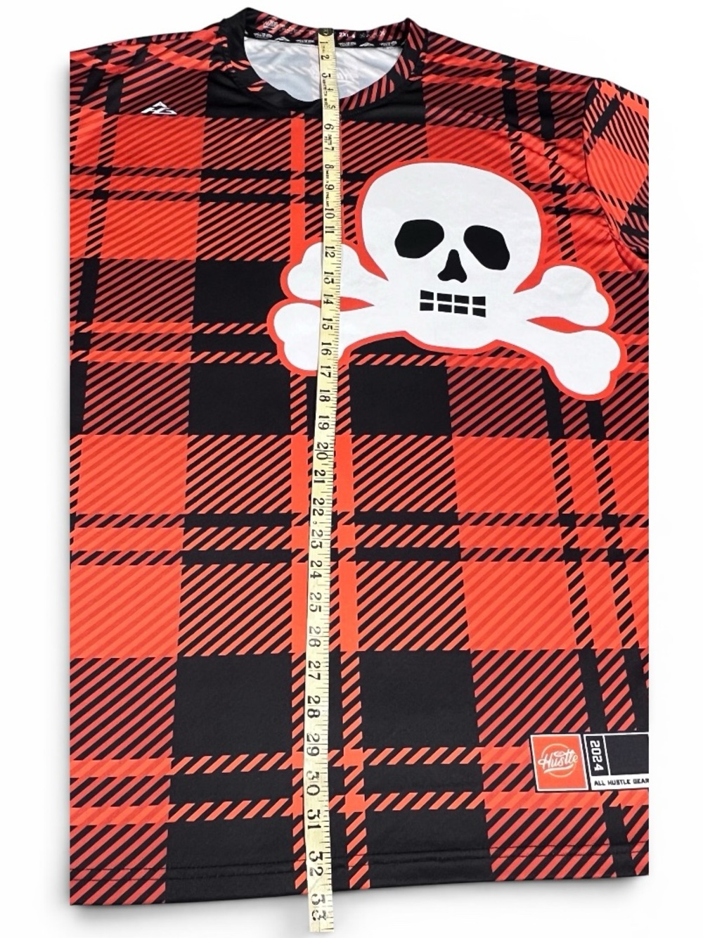 All Hustle Gear Mens Jersey Orange Black Plaid Skull Crossbones Fitz 6 Size 2XL - Picture 6 of 8